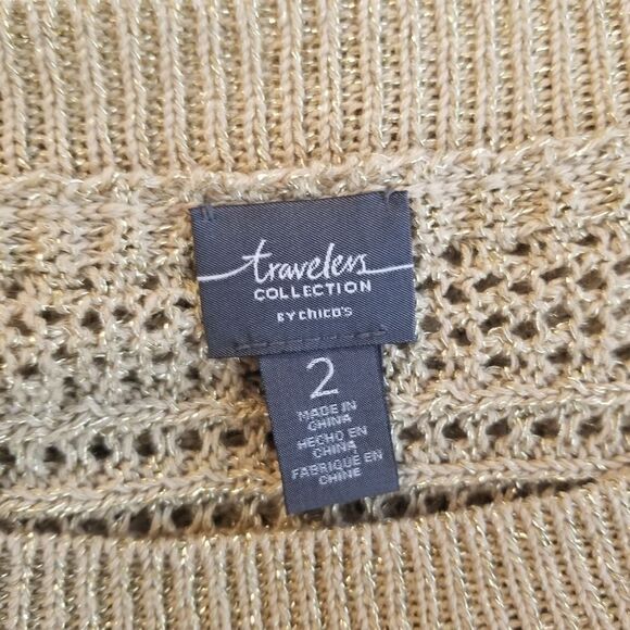 Chicos Travelers Gold Shimmer Sweater 2 12 LG - Picture 8 of 11